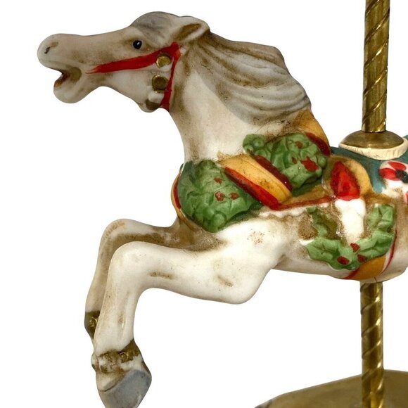 Christmas Carousel Horse Figurine Ceramic Brass 4" Holiday Decor - Picture 4 of 10